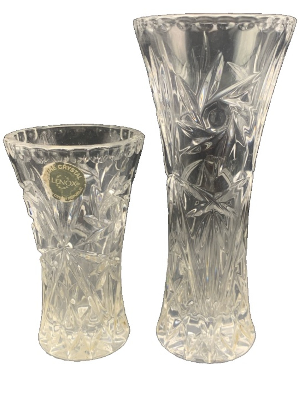 Vintage Lenox Clear Cut Lead Crystal Vases Abstract Lot of 2 Bud Vase Matching